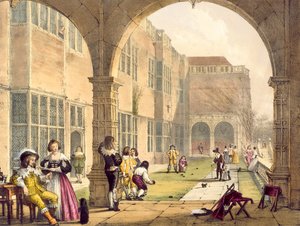 Bowls on the Terrace at Bramshill 1600-ban, Joseph Nash 1838-ban megjelent Középkori építészetéből