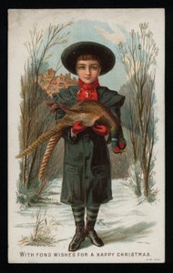 Fiú, aki egy fácán, karácsonyi üdvözlőlap. (chromolitho) alkotó: English School