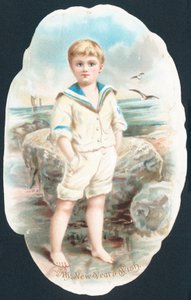 Fiú evezés a tengerben, újévi kártya alkotó: English School
