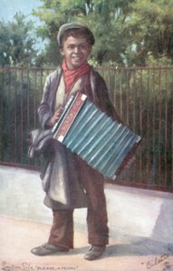 Fiú harmonikán játszik (színes litó) alkotó: English School