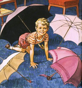 Fiú játszik esernyőkkel alkotó: English School