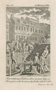Fiúk fürdőznek a Flotta-árokban a Bridewell Bridge mellett 1728-ban alkotó: English School