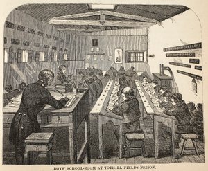 Fiúiskolai szoba a Tothill Fields-i börtönben, illusztráció a londoni bűnügyi börtönökből, valamint Henry Mayhew és John Binny jelenetek a börtönéletből, pub. 1862 alkotó: English School