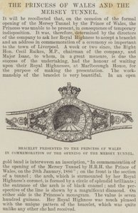 A walesi hercegnőnek a Mersey-alagút megnyitásának emlékére ajándékozott karkötő (metszet) alkotó: English School