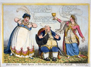 Bravúrok, rivális Syrens vagy John Bull Macheath százados próbája, kocsma. 1807 (kézzel színezett metszet) alkotó: English School
