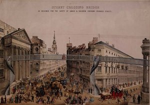 Híd az utca felett a Mansion House-nál, 1862 körül (aquatinta) alkotó: English School