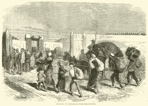 Zöldségbehozatal a külvárosból, 1870. október alkotó: English School