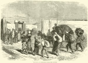Zöldségbehozatal a külvárosból, 1870. október alkotó: English School