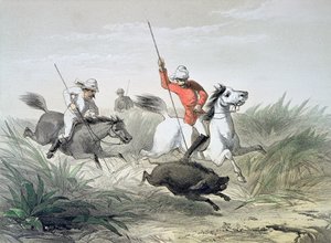 Brit hadsereg tisztjei vaddisznóra vadásznak Indiában alkotó: English School