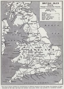 Brit-szigetek, fő lábadozó üdülőhelyek (litho) alkotó: English School