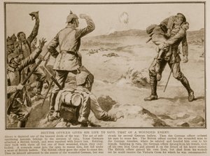 Brit tiszt életét adja, hogy megmentse egy sebesült ellenségét, 1914-1919 alkotó: English School