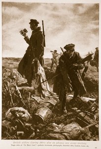 Brit katonák törmeléket eltakarítanak az ellenséges területre való előrenyomulás után, 1914-1919 alkotó: English School