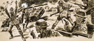 A brit csapatok megtámadják a Rommel-féle Afrika Korps pozícióját alkotó: English School
