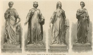 Bronz allegorikus szobrok a Farringdon Street Bridge pillérein (metszet) alkotó: English School