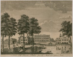 Buckingham House, kilátás a Queens Palace-ra a St James