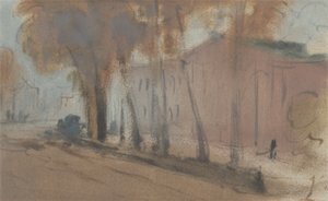 Building with Trees (Study for Chelsea Embankment), korábban J.M.W. Turner (1775-1851), valamint Peter de Wint (1784-1849) nevéhez fűződik, 1825-27 (olaj, papír) alkotó: English School