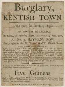 Betörés Kentish Townban 1798-ban. 5 GBP jutalom alkotó: English School