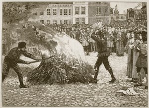 Burning of Blounts brosúra a Common Hangmantől, illusztráció a Cassells Illustrated History of Englandből (szépia fotó) alkotó: English School