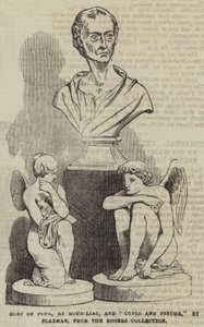 Pápa mellszobra, Roubiliac, és "Cupid and Psyche", Flaxman, a Rogers gyűjteményből (metszet) alkotó: English School