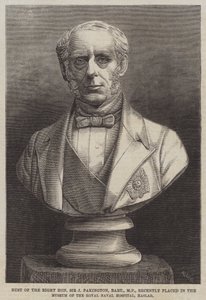 Sir J Pakington, Baronet, parlamenti képviselő mellszobra, amelyet a közelmúltban a Haslar-i Királyi Tengerészeti Kórház Múzeumában helyeztek el (metszet) alkotó: English School