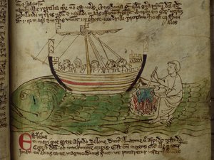 CCA-LitMs/D/10 fol. 30r Whale, a Bestiaryból alkotó: English School