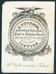 C F Tunmer, faragó és aranyozó, kép- és látszóüvegkeret gyártó, kereskedelmi kártya alkotó: English School