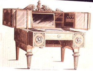 Szekrény öltözőtok, 136-os tábla Ackermann „Művészetek, irodalom, kereskedelem, gyártás, divat és politika tárházából”, 1824-ben (színes litó) alkotó: English School