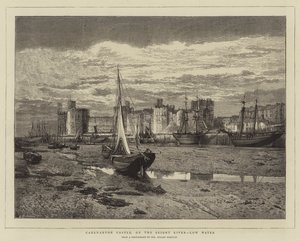 Caernarvon kastély, a Seiont folyón, alacsony vízszint (metszet) alkotó: English School