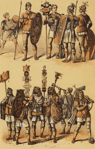 Caesar, gall háború: római katonák (színes litográfia) alkotó: English School