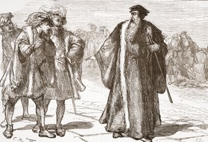 Kálvint megsértették a Libertinusok a Rhone-hídon, illusztráció: James Aitken Wylie (1808-1890) A protestantizmus története című könyvéből, pub. 1878 alkotó: English School