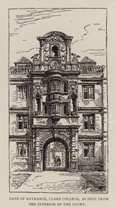 Cambridge: Bejárati kapu, Clare College, az udvar belsejéből nézve (rézkarc) alkotó: English School