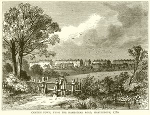 Camden Town, a Hampstead Roadról, Marylebone, 1780 alkotó: English School