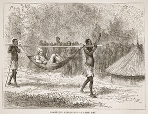 Camerons expedíció – egy béna nap, illusztráció a The Pitorial Edition of the Life and Discoveries of David Livingstone-ból, J. Ewing Richie, pub. A. Fullarton & Co., 1876 alkotó: English School