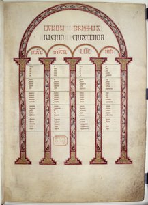 Canon Tables, illusztráció a „Lindisfarne Gospels”-ból, 710-21 (vellum) alkotó: English School