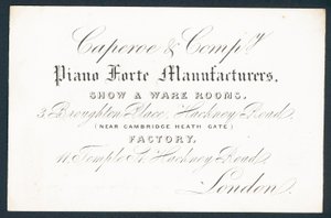 Caperoe & Company, piano forte gyártók, kereskedelmi kártya alkotó: English School