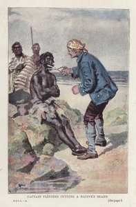 Flinders kapitány bennszülött szakállát vágja (színes litó) alkotó: English School