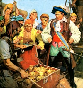 Kidd kapitány elveszett kincse, amelynek titkát 1701-ben az akasztófára vitte (színes lithó) alkotó: English School