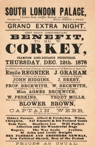 Webb kapitány, a csatorna hőse, Corkey, a gyalogos, a Beckwithek (úszók) és mások a dél-londoni palotában, 1878 alkotó: English School