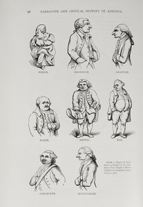 Karikatúrák a Justin Winsor által szerkesztett „Amerika narratív és kritikai történetéből”, 1886. alkotó: English School