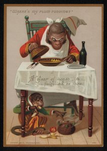 Rajzfilm a majmok és a szilva puding, újévi üdvözlőlap. (chromolitho) alkotó: English School