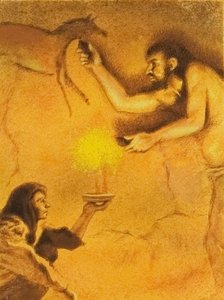 Höhlenmalerei von Pferden von English School