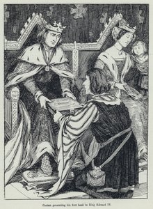 Caxton bemutatja első könyvét IV. Edward királynak (litho) alkotó: English School