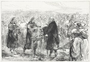 Feier der Eucharistie durch die Hussiten auf einem Feld bei Prag, Illustration aus Die Geschichte des Protestantismus von James Aitken Wylie, veröffentlicht 1878 von English School