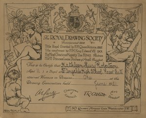 A Royal Drawing Society által adott bizonyítvány alkotó: English School