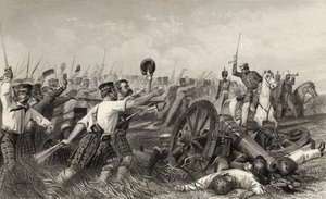 A Highlanders vádja Cawnpore előtt Havelock tábornok vezetésével, az 1858-ban megjelent „The History of the Indian Mutiny” c. alkotó: English School