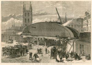 A Charing Cross Railway munkái: szörny vasgerendás híd a London Bridge pályaudvaron alkotó: English School