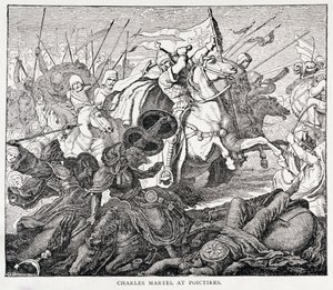 Charles Martel (688-741 körül) a Poictiers-ben, a Franciaország történelméből, Emile de Bonnechose, kiadó: Ward, Lock and Co, London alkotó: English School