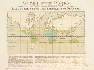 A világ diagramja, a Mercator-féle kivetítés, a rabszolgaság impoliciájának szemléltetése alkotó: English School