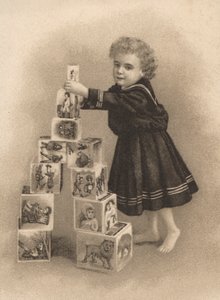 Gyermek építőkockákat rakosgat (litográfia) alkotó: English School