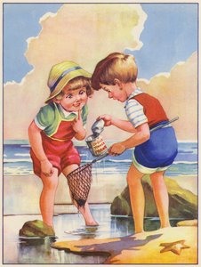 Gyerekek horgásznak a tengerparti sziklamedencében (színes lithó) alkotó: English School